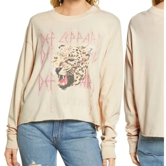 Daydreamer Def Leopard Stacked Crop Graphic Tee-sz Small - Picture 1 of 6